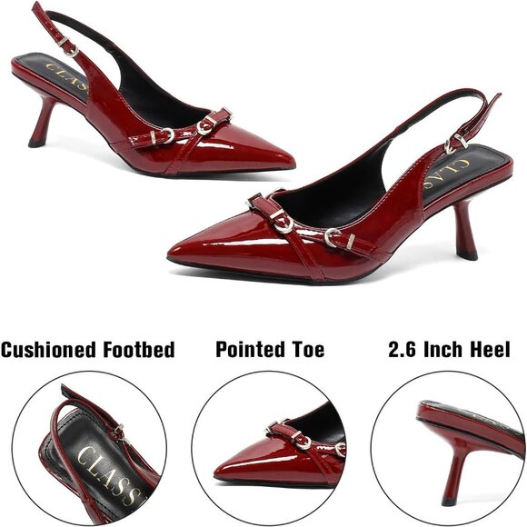 Kitten Heels for Women Strap Pointed Toe Slingback Pumps Wedding Party Shoes - Picture 2 of 7